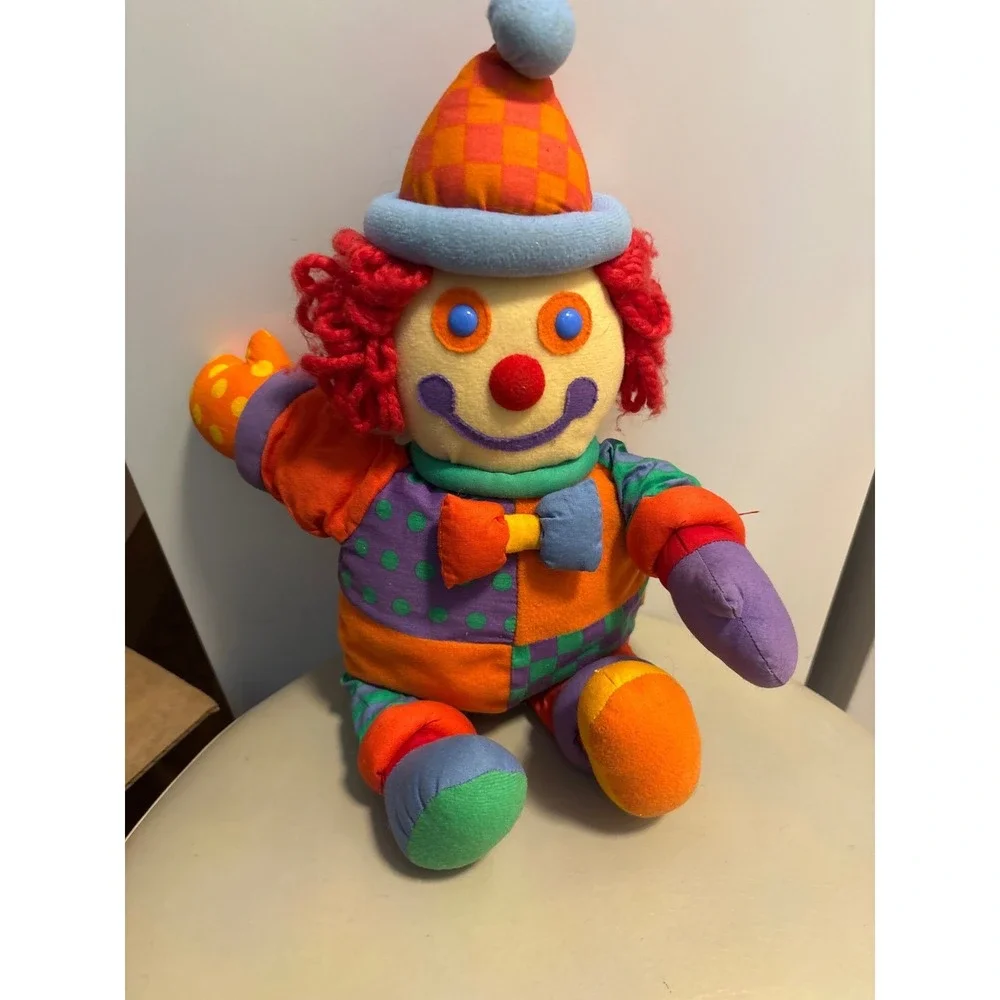 Gymboree Clown Plush Toy Stuffed Animal Red Curly Hair Colorful Patchwork Outfit